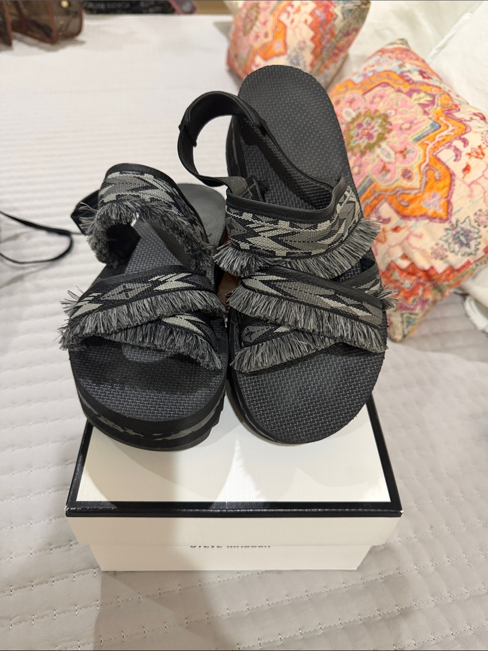 Teva Fringed Gray & Black Women's Platform Sandals